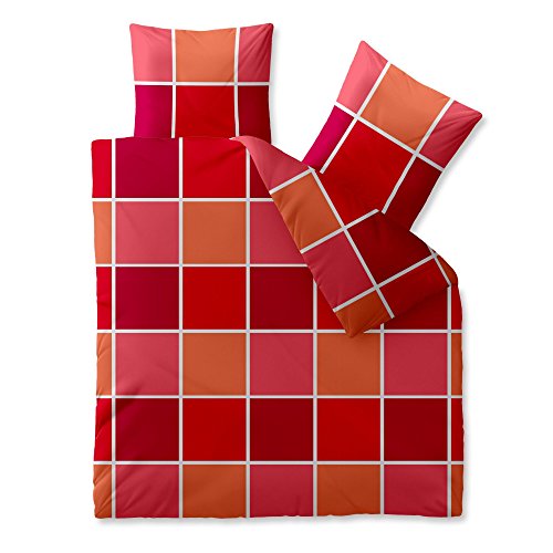 CelinaTex Harmony Bettwäsche 200 x 200 cm Mikrofaser Bettbezug Coco Kariert Rot Orange Weiß