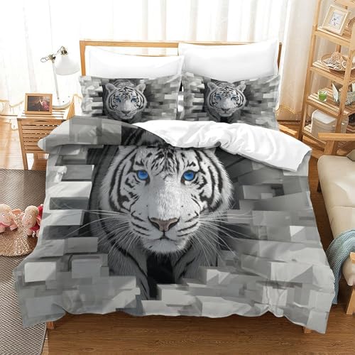 Tiger Bettbezug Set Bettwäsche-Sets Kinderbettwäsche-Set Reißverschluss Mit Kissenbezug Betten Set Für Jungen Und Mädchen, Kinder Single?140x200cm?