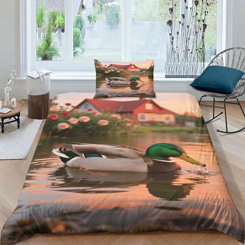 EMYXPAQM Stockente Bettwäsche Set Weiche Mikrofaser Bettbezug Set Mit 3D Landhaus-Design Mit Reißverschluss & Kopfkissenbezug Für Minderjährige Und Erwachsene Single?135x200cm? EMYXPAQM Stockente Bettwäsche Set Weiche Mikrofaser Bettbezug Set Mit 3D Landhaus-Design Mit Reißverschluss & Kopfkissenbezug Für Minderjährige Und Erwachsene Single?135x200cm?