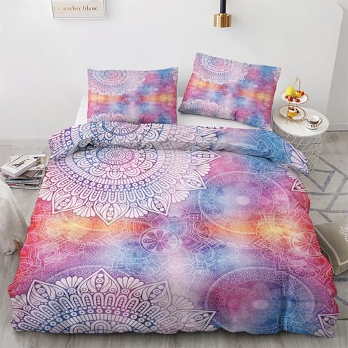 Generisch Bettwäsche Mandala 135x200 - Blume Boho Deko Bettbezug 2er Set mit 1 Kopfkissenbezug 80x80, mit Reißverschluss, Weiche Kuschelige Bügelfreie Mikrofaser Wendebettwäsche ZHW1155