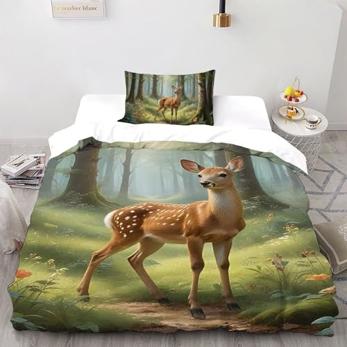 SHOVERKD Sonnenstrahl Hirsch Wunder Bettwäsche-Set 3D Gedruckt WildLeben Lund Pflanze Microfaser Single?135x200cm?,Mikrofa ser Polyester Mit Reißverschluss 2 Teilig Für Jugendliche Zimmer SHOVERKD Sonnenstrahl Hirsch Wunder Bettwäsche-Set 3D Gedruckt WildLeben Lund Pflanze Microfaser Single?135x200cm?,Mikrofa ser Polyester Mit Reißverschluss 2 Teilig Für Jugendliche Zimmer