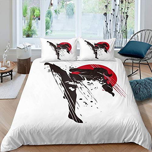 Martial Art Bettwäsche-Set Taekwondo Praxis Bettwäsche Set 135x200cm Lackierung von Tinten Betten Set für Kinder Jungen Mädchen Teenager 2St.Reißverschluss Mikrofaser
