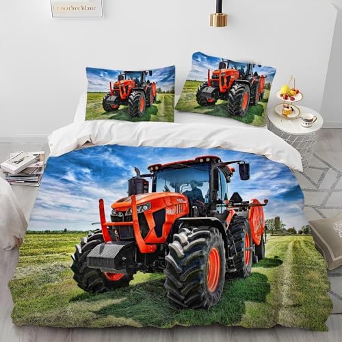 LMMSMGS Bettwäsche 140x200 70x90 Traktor Bettwäsche-Sets– Weiches Mikrofaser-Set mit Bettbezug 140x200 + 1 Kissenbezüge mit Reißverschluss Eckbinder für Mädchen Jungen
