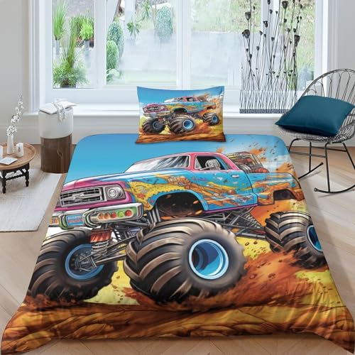 NAHCBIOT Monster Truck Bettwäsche Set Bettbezug Set Atmungsaktive Mikrofaser Cartoon Anime Bettwäsche Für Schlafzimmer, Weiche Bequemer Single?135x200cm?