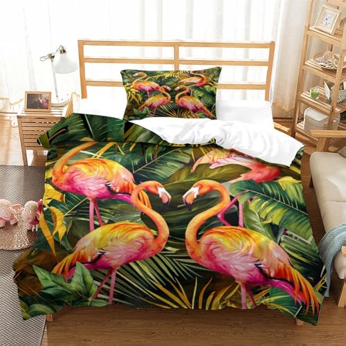 QADDKRTEV Pink Flamingos Bettbezug Bettwäsche Kinderbettwäsche Reißverschluss Mit Kissenbezug Betten Set Für Jungen Und Mädchen, Kinder Single?135x200cm?