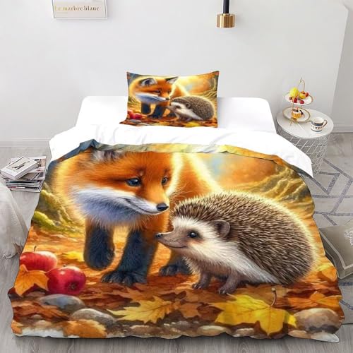 SOBKLIDE Weißes Pferd and Sternhund Bettbezug Set Bettwäsche-Sets Kinderbettwäsche Reißverschluss Mit Netter DruckKissenbezügen Betten Set Für Jungen Und Mädchen,Kinder Single?135x200cm?