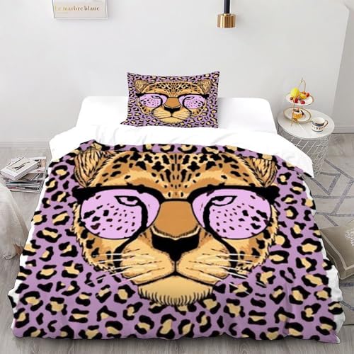 CNILDTBC rosa Leopard Print 2 Teilig Bettwäsche | Bettwäsche Set Tierprint Mit Je Bettbezügen Single?135x200cm? & Kissenbezügen & Für Allergiker Geeignet