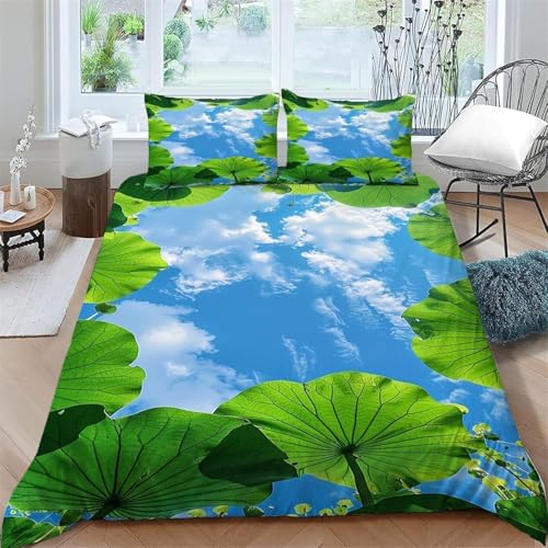 Lotusteich Bettwäsche 155x200 3D Drucken Chinesischer Landhausstil Bettwäsche-Sets Weiche Kuschelig Mikrofaser Bettbezug mit 2 Kissenbezüge 80x80 cm mit Reißverschluss m-82