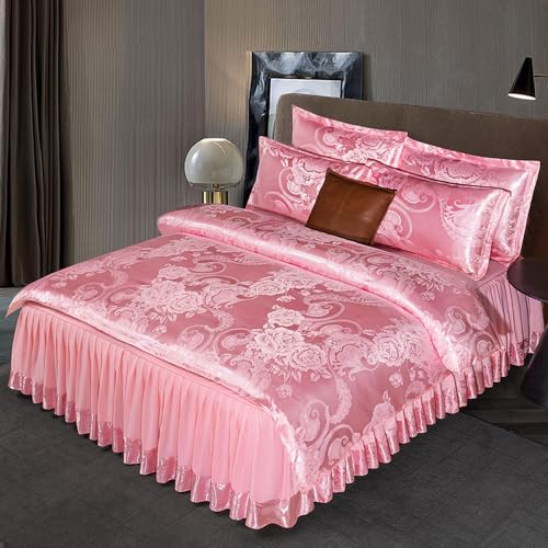 Luxuriöses Satin Bettwäsche Set, 4 teilig, gerüscht, 220 x 180 cm, elegante Schlafzimmer Dekoration, weich atmungsaktiv, mehrere Farben erhältlich.