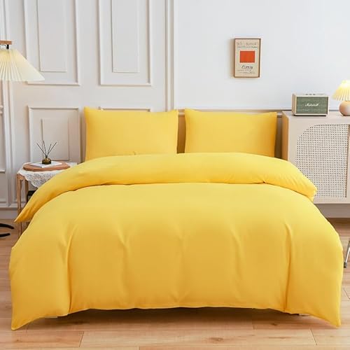 Generisch Bettwäsche 230x260cm Bettgarnitur Bettwäsche Moderne Unifarbe kühles Gelb Bügelfrei & Knitterfrei Modern Deckenbezug mit Reißverschluss Weich und Bügelfrei mit Kissenbezug
