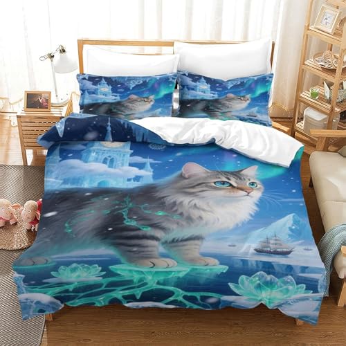 CHUIYUFULAN Sibérien-Katze Bettbezug Set Bettwäsche Kinderbettwäsche-Set Reißverschluss Mit Kissenbezug, Betten Set Für Jugendliche Kinder Schlafzimmer Single?140x200cm?