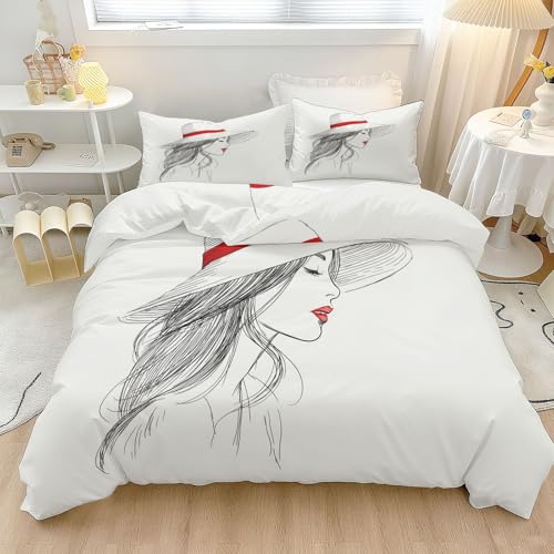 Weich Microfaser Bettwäsche Hellgrau, Schlicht Elegant Feminin Linien Muster Atmungsaktiv Wende Bettbezug für Mädchen Jungen Erwachsener, 135 x 200 cm Bettbezug Set mit Kissenbezug