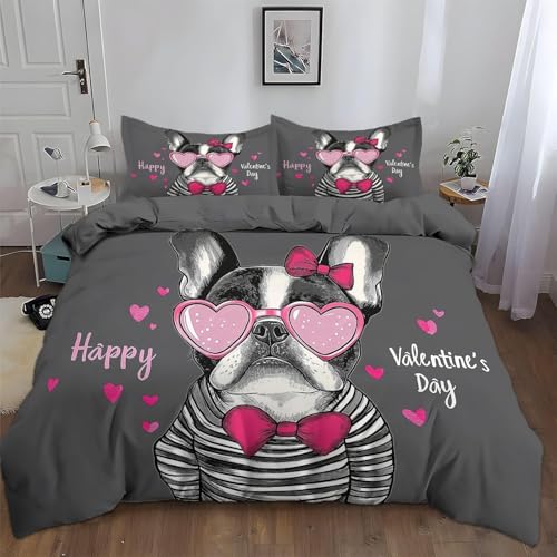 EXSANLIEAY Mops Bettwäsche 135x200 - Zusammenarbeiten Wendebettwäsche, Weiche & Atmungsaktiv Microfaser Bettbezug + 2 Kissenbezug 80x80, Angenehme bettwäsche-Sets, 3 Teiligmit Reißverschluss