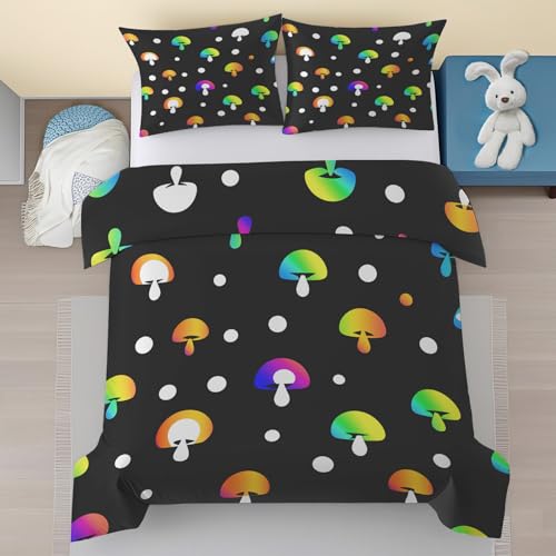 Generisch Pilz Bettwäsche 135x200, Schwarz Weiß Punkte Muster Bettwäsche-Sets 2 Teilige, Ombre Pflanzen Weiche Mikrofaser Bettbezug mit Reißverschluss & 1 Kissenbezug 80 x 80 X9jT194