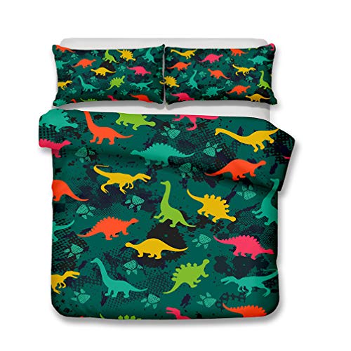 Stillshine Bettwäsche Set für Kinder Junge Mädchen Bettbezüge Karikatur 3D Tier Dinosaurier Fuchs Faulheit Blau Weiß Rot Grün Braun (Dinosaur,135x200 cm)