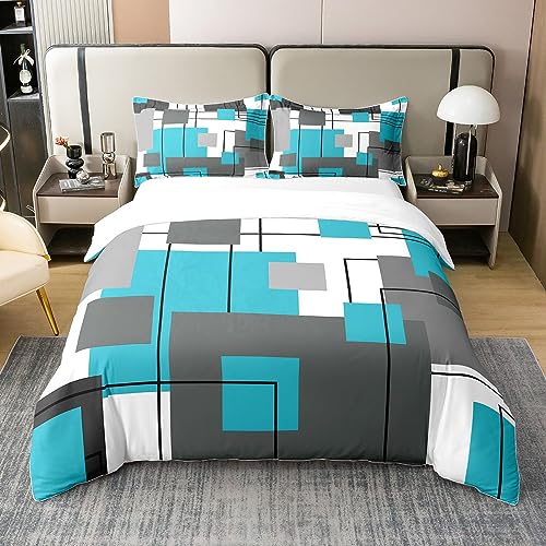 100 % Baumwolle, Bettbezug 200 x 200 cm, geometrisches Motiv, Bettwäsche-Set in blaugrün, geometrischer Bettbezug in Schwarz, Grau, Türkis, für Kinder, Jugendliche, Erwachsene, 2 Kissenbezüge