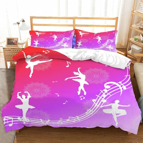Hongduo 3D Prinzessin Ballett Bettwäsche 135x200 cm Weiche Mikrofaser Niedlich Bettwäsche-Sets mit Reißverschluss 3 Teilig Bettbezug Set mit Kissenbezug 80x80 cm