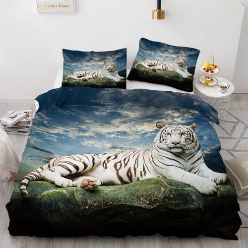 RFFLUX 3D Tiger Bettwäsche 155x220 cm 2teilig Microfaser Wendebettwäsche Tiger Bettbezüge Sommer Weich und Angenehme Bettbezug Set mit Kissenbezug 50x75 cm?Stil 27-10?
