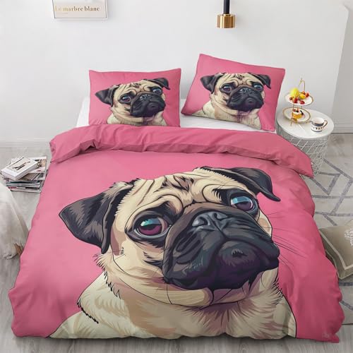 Bettwäsche 155x220 Gelber Mops Bettwäsche-Sets 2-teilig, Mikrofaser, mit Reißverschluss für Mädchen Jungen. (Bettbezug 155x220 + 1 Kissenbezüge 80x80) G5X10118