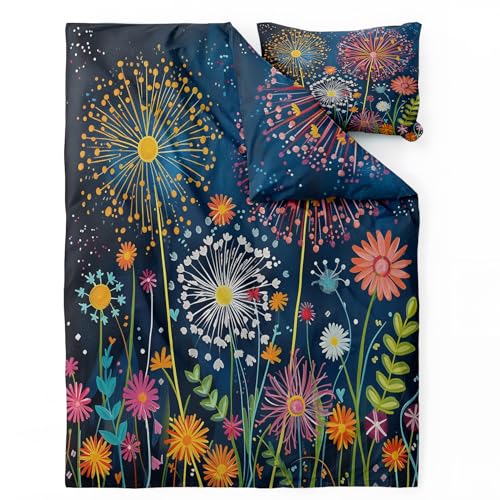 QEODAH Bettwäsche 135x200 Pusteblume - Blumen Bettbezug 135 x 200 2er Set - Wendebettwäsche & Kissenbezug 80x80 cm - Weiche Mikrofaser Bettwäsche-Sets mit Reißverschluss - Schlafzimmer Bett Deko