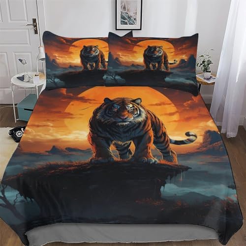 LCWWW Animal Tiger Bettwäsche Bettbezug Bettgarnitur Mikrofaser Deckenbezug 2teilig Mit Kissenbezug Erwachsene Kinder Bettbezüge Single(135x200cm)