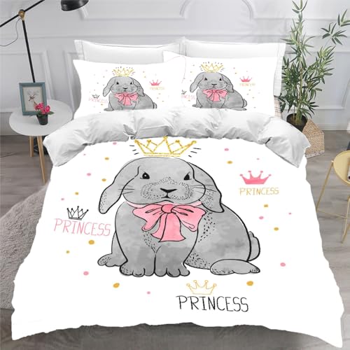 Generisch Kaninchen Bettwäsche 135x200 Prinzessin Zeichentrick 3D Drucken Bettwäsche-Sets 3teilig für Jungen Mädchen Mikrofaser Bettbezug mit Reißverschluss und 2 Kissenbezug 80X80 H793