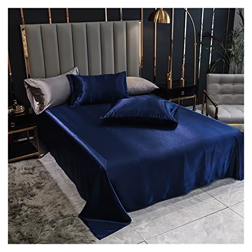 Bettwäsche aus Eisseide 1 STÜCK Bettlaken Weinrot Einfarbig Glatte Oberblätter for Zuhause Single/Queen/King Size Bettwäsche Satin (kein Kissenbezug) für Zuhause(Blue,230x260cm(1. 8m Bed))