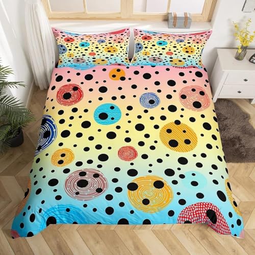 Schwarze Punkte Bettwäsche 155x220cm Bunte Punkte Warm Weiche Bettwäsche Set Microfaser Bettbezug 155x220 und 2 Kissenbezüge 80x80cm mit Reißverschluss für Erwachsene m.34