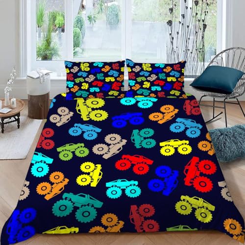 MOXINO 3D Cartoon Traktor Bettwäsche 220x240 cm 3teilig Cartoon Traktor Bettwäsche für Erwachsene Leicht Mikrofaser Bettbezug Sommer Weiche Bettbezüge mit 2 Kissenbezüge 50x75?Muster 143-8?