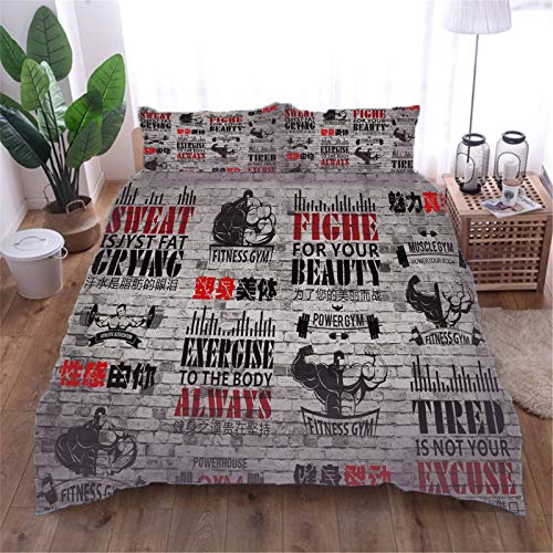 AOUAURO Bettwäsche 240x220 Fitness Bettbezug Set 3D 3-Teiliges Polyester mit Reißverschluss 1 Bettbezug und 2 Kissenbezug 80x80cm 3 Stück König Größe