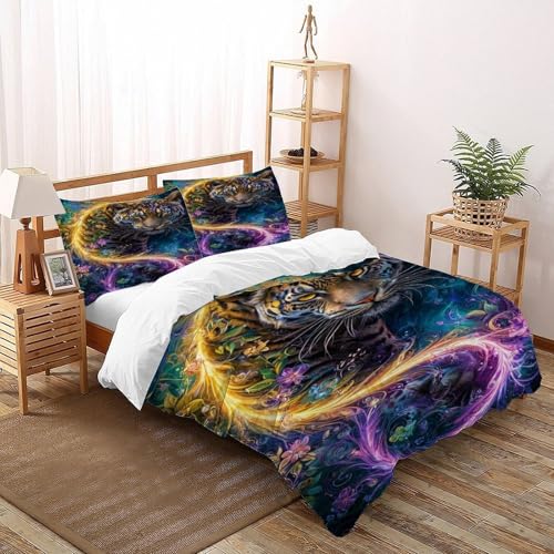 HMELTDIM Tie-Dye Manticor Bettwäsche-Sets Iridescent Leopard Kinderbettwäsche-Set Reißverschluss Mit Kissenbezug Für Jugendliche Kinder Schlafzimmer Double?200x200cm?