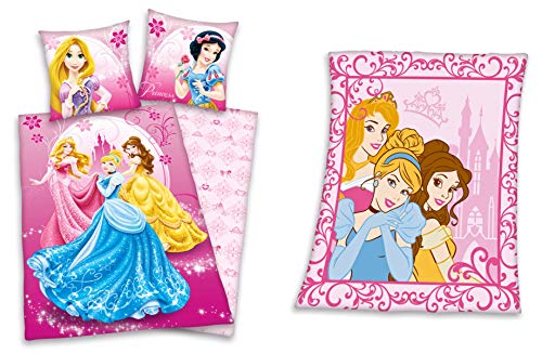 Disneys Princess Geschenkset: Prinzessin Bettwäsche 80x80 135x200cm + Fleecedecke 130x160cm