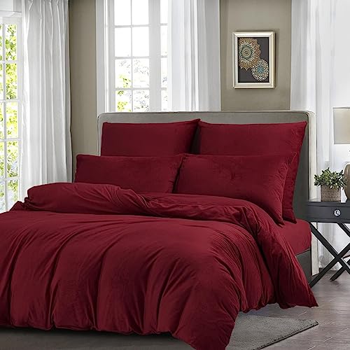 Boqingzhu Biber Bettwäsche×200cm Plüsch Rot Flanell Winter Warm Kuschelig Flauschig Bettwäsche Teddy Fleece Samt Cashmere Touch Bettbezug×200cm Reißverschluss