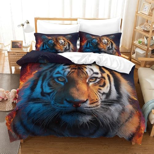 PXQKZPMYH Tiger Bettwäsche 3D Bettbezug Mikrofaser Bedding Für Kinder Teenager Erwachsene Weich Und Atmungsaktiv Double?200x200cm?