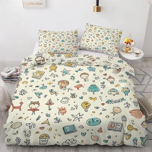 YZQGLHP Karikatur Bettwäsche 135x200 Kind, Wendebettwäsche & Zimmer Deko, Weiche Microfaser Bettbezug Set 2 Teilig, 2 Kissenbezug 80x80, mit Reißverschluss