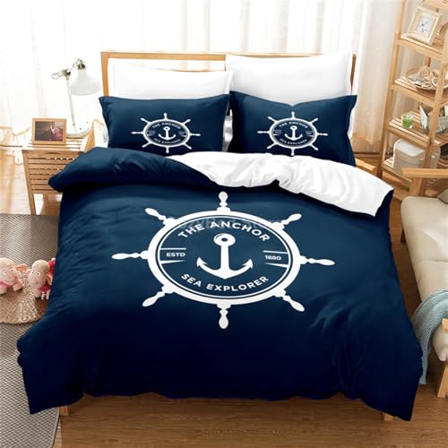 Rodths Bettwäsche 135x200 Marine Anker Ozean Meer Bettbezug 135 x 200 2er Set, Weiche Microfaser Sommerbettwäsche mit ReißVerschluss, 1 Kissenbezug 80x80 cm, Bügelfreie Wendebettwäsche