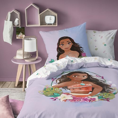 Disney Home Vaiana Motonui Bettwäsche für Kinder | 100 % Baumwolle | Öko-TEX | Bettbezug 140 x 200 cm + 1 Kissenbezug 63 x 63 cm | bedruckt Mädchen | Mauve