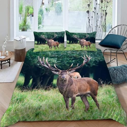 TACOKI Hirsch Elch Bettwäsche 200x200 Naturthema Bettwäsche Set, 3D Muster Wendebettwäsche Bettbezug 3-teilig Weich Cozy Mikrofaser Bettbezüge + 2 Kissenbezüge 80x80 cm 6610a