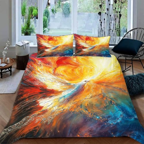 Ruiqieor Bettwäsche 135x200cm,Gemalter Phönix Motiv Bettbezug Set 3 Teilig Bettbezug Weiche Mikrofaser Baumwolle Bettdeckenbezug mit Reißverschluss und 2 Kissenbezug 80x80cm?#9?