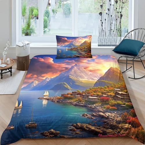 LNDVBEUDK Twilight Beach Bettbezug Set Bettwäsche-Sets Kinderbettwäsche-Set Reißverschluss Mit Kissenbezügen Betten Set Für Jungen Und Mädchen, Kinder Single?1Tier5x200cm?