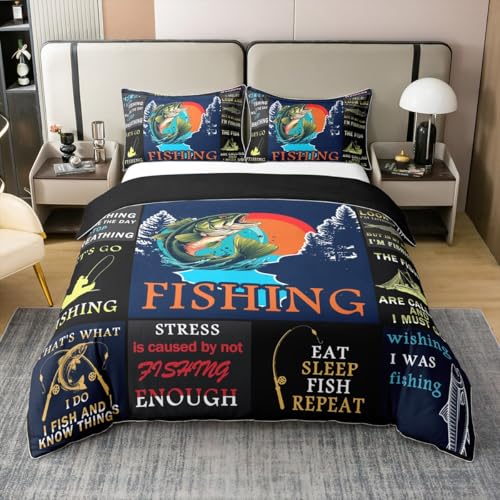 Homemissing Pike Fish 100% Baumwolle Bettwäsche Set 135x200cm Kinder Angeln und Jagen Bettwäsche-Set für Kinder Jungen Mädchen Acid Blue Betten Leicht