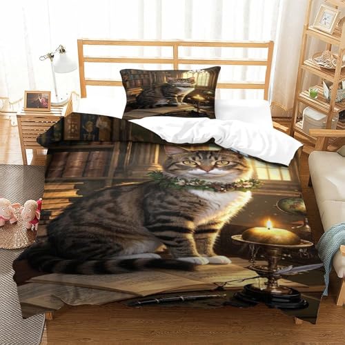 VYIPAXTOR Manx Katze Bettbezug Set Bettwäsche-Sets Kinderbettwäsche Reißverschluss Mit Kissenbezug Betten Set Für Jugendliche Kinder Schlafzimmer Single?135x200cm?