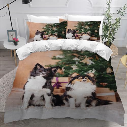 ARiXIaNg Kinder Bettwäsche Weihnachten Chihuahua 135x200 cm Erwachsene Bettbezüge 3teilig mit Reißverschluss und 2 Kissenbezüge Hund Tier Bettwaren Kuschelig Mikrofaser Bettwäsche-Set