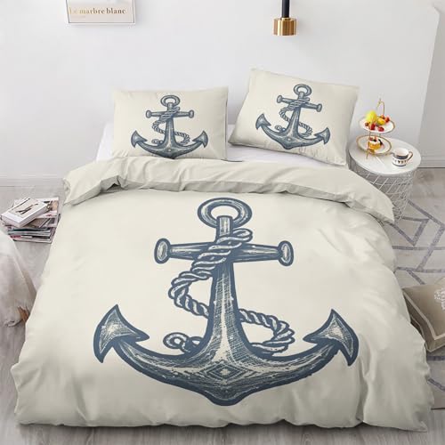 GEDAEUBA Bettwäsche 200x200 Maritim - Anker Nautisch Bettbezug 200x200cm 3 teilig, Wendebettwäsche und Kissenbezug 80x80, Weiche & Angenehme Mikrofaser Bettwäsche-Sets mit Reißverschluss