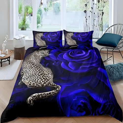 HYSNKSM Bettwäsche 135x200 Gelb Bettwäsche Sets 3Teilig Mikrofaser Bettbezug 135 x 200 und 2 Kissenbezug 80x80 cm Kuschelige Bettbezüge Leopard Rose mit Reißverschlusd626