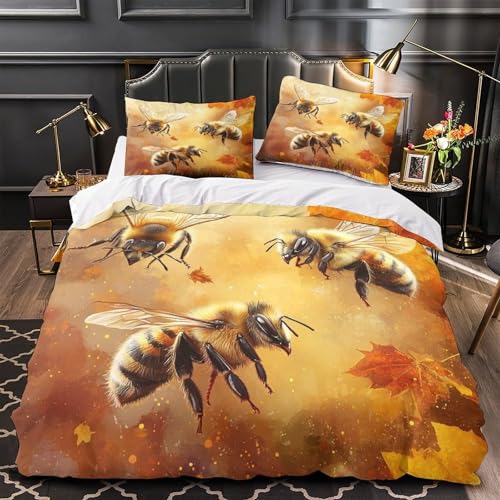 VOXYTMLWG Autumn Katze Gemütlich Weich 3D Gedruckt 3 Teilig Bettwäsche mit Reißverschluss Hautfreundlich Nett Bettbezug for Erwachsene,Frauen,Mädche n,Kinder Single?135x200cm?