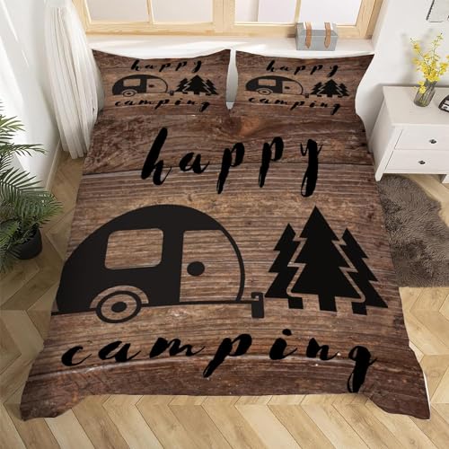 Sxakswol Bettwäsche 140x200 Camping Bettwäsche-Sets Retro-Landhausstil Bettbezug 3D Druck Weiche Mikrofaser 3 Teilig Bettbezüge mit Reißverschluss und 2 Kissenbezug 80x80cm v7107