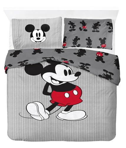 Jay Franco Disney Mickey Mouse gestreift – Bettbezug für Zwei Personen inklusive Kopfkissenbezug 50 x 70 cm, warmes Bettwäsche Baumwolle
