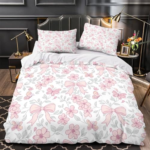 VOXYTMLWG Pink Cherry Blossoms Mikrofaser Bequem 3D Druck Bettwäsche-Set 3 Stück Botanical Spring Bettdeckenbezug Zip Verschluss for Jungen,Teenager,Männer,J ugendliche Single?135x200cm?