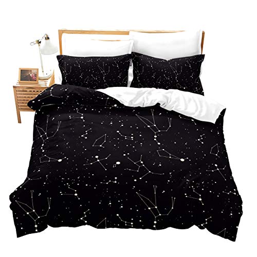 Loussiesd Galaxis Konstellation Gedruckt Bettwäsche Set 135x200cm Universum Planeten Bettbezug Set Weltraum Thema Bettwäsche Kinder Sternenklarer Himmel Series Betten Set Schwarz Weiß